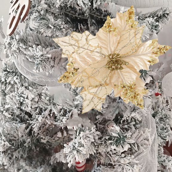 ABPWLY Fleur de Noël en Sequins Artificiels Accessoire Décoratif Ornements d'Arbre de Noël Accent de Table Festif en Poudre Bricolage 1 Pce 7.8 Po