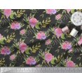 thumbnail image 2 of Soimoi Tissu en Coton Cambric Noir Imprimé Feuilles & Roses au Mètre 58 Pouces de Large, 2 of 5