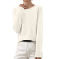 thumbnail image 2 of yoeyez Chandails Légers pour Femmes à Manches Longues Col Ras du Cou Chandail Uni Chandail Léger Doux Tricoté Hauts Bas d'Automne Beige TG, 2 of 6