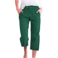 thumbnail image 1 of hotojiny Plus Size Spring Clothes for Women Lightweight Cotton Linen Capris Drawstring Elastic Waist Cropped Pants with Pockets, 1 of 5