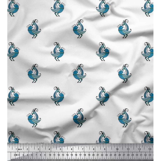 Soimoi Cotton Duck Fabric Bird Block Print Fabric by The Yard 56 Inch Wide