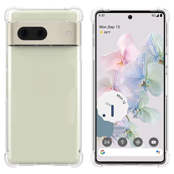 Navor Clear Case for Google Pixel 7 with Screen Protector – Shockproof Slim TPU Protective Phone Cover, Crystal Transparent