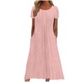 thumbnail image 1 of Ovzne Robes pour Femmes Robe Femme Robe d'Été Aguichant Mode Couleur Unie Poche à Volants Manches Courtes Robe à Col Rond Robe Grande Taille Manches Courtes Liquidation, 1 of 6
