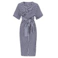 thumbnail image 4 of XZNGL Robe d'Été en Coton pour Femmes Été Coton Bleu à Rayures Bandage Fendue Longue Robe Longue Robe Longue pour Femmes Été Robe Bleue pour Femmes Été Été Longue Robe pour Femmes, 4 of 9