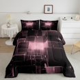 thumbnail image 1 of Geometric Abstract Bedding 3D Modern Glowing Square Plaid Comforter Set Pink Room Decor for Teen Girls, Neon Light Gradient Grid Bedding Comforter Sets King 3Pcs, Poppy Plaid Pink, 1 of 5