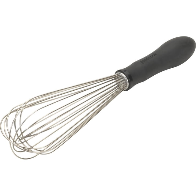 Goodcook Whisk, 11IN, with an 11-inch stainless steel balloon whisk head and a black ergonomic soft grip handle for comfortable, non-slip whisking. Suitable for whipping cream, eggs, and batters in home kitchens.
