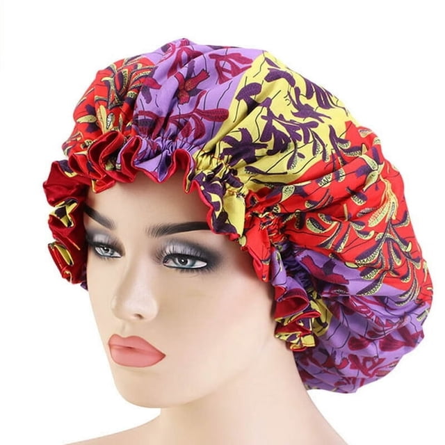 Bonnet de Shampooing Bonnet en Satin à Double Couche Motif Imprimé Bonnet Réversible pour la Nuit et le Sommeil pour Usage Domestique