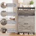 thumbnail image 3 of Vabches Shoe Storage Cabinet with 3 Flip Drawer, Narrow Shoe Rack Cabinet for Entryway, Grey, 3 of 10
