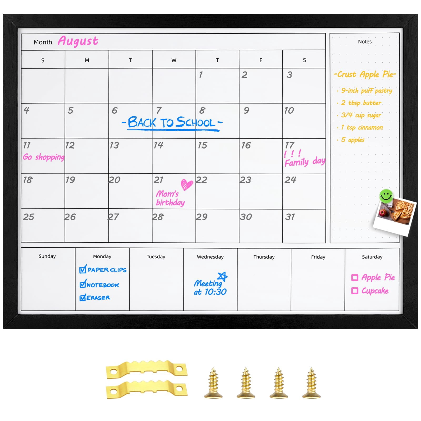 Aitakatta 3-in-1 Dry Erase Calendar for Wall, 31.5x23.6 inches Magnetic Surface Monthly & Weekly Planner Whiteboard, Dry Erase Board with Black Wood