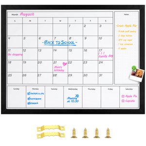 Aitakatta 3-in-1 Calendrier d'effacement à sec pour mur, 31.5x23,6 pouces Surface magnétique Mensuel & Planificateur hebdomadaire tableau blanc, tableau d'effacement sec avec bois noir