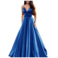 thumbnail image 2 of HKEJIAOI Liquidation des Ventes Robe Femme Mode Femme Couleur Unie Aguichant Col en V Bretelles Sans Manches Robe de Soirée Bleu, 2 of 5