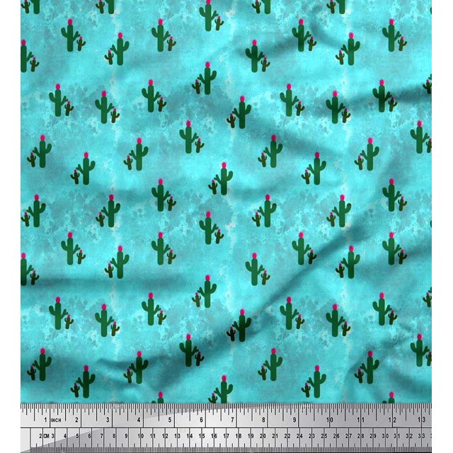 Soimoi Moss Georgette Fabric Cactus Tree Decor Fabric Printed Yard 42 Inch Wide