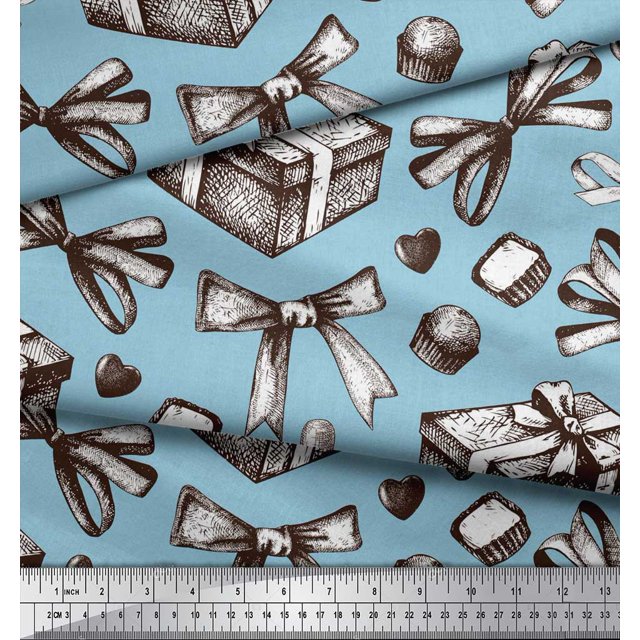 Soimoi Georgette Viscose Fabric Ribbons,Gift Box & Wine Bottle Party Print Fabric by Yard 42 Inch Wide