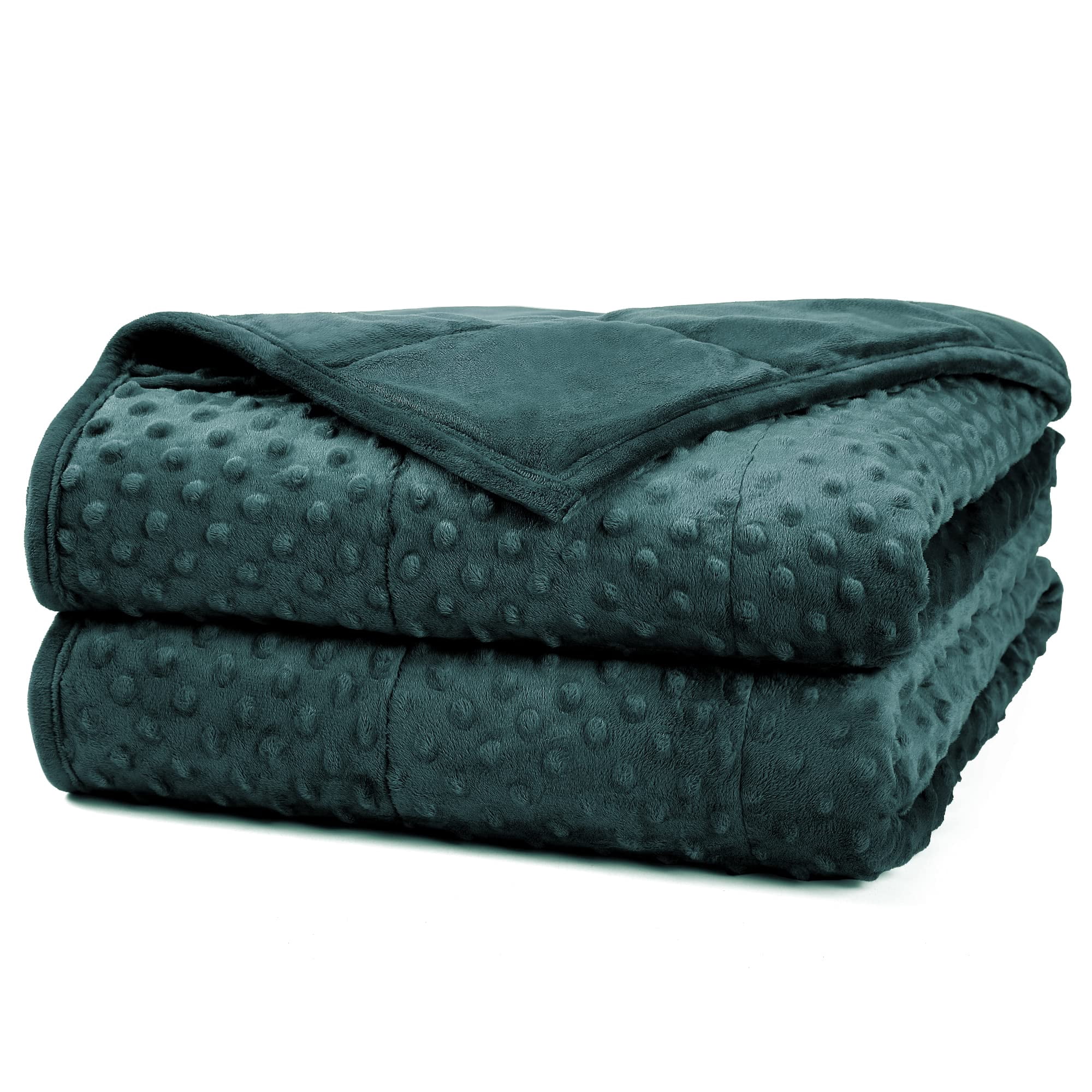 Alomidds Weighted Blanket for Adults (60"x80",15lbs Queen Size - Green), Cooling Breathable Soft and Comfort Minky, Heavy Blanket with Glass Beads