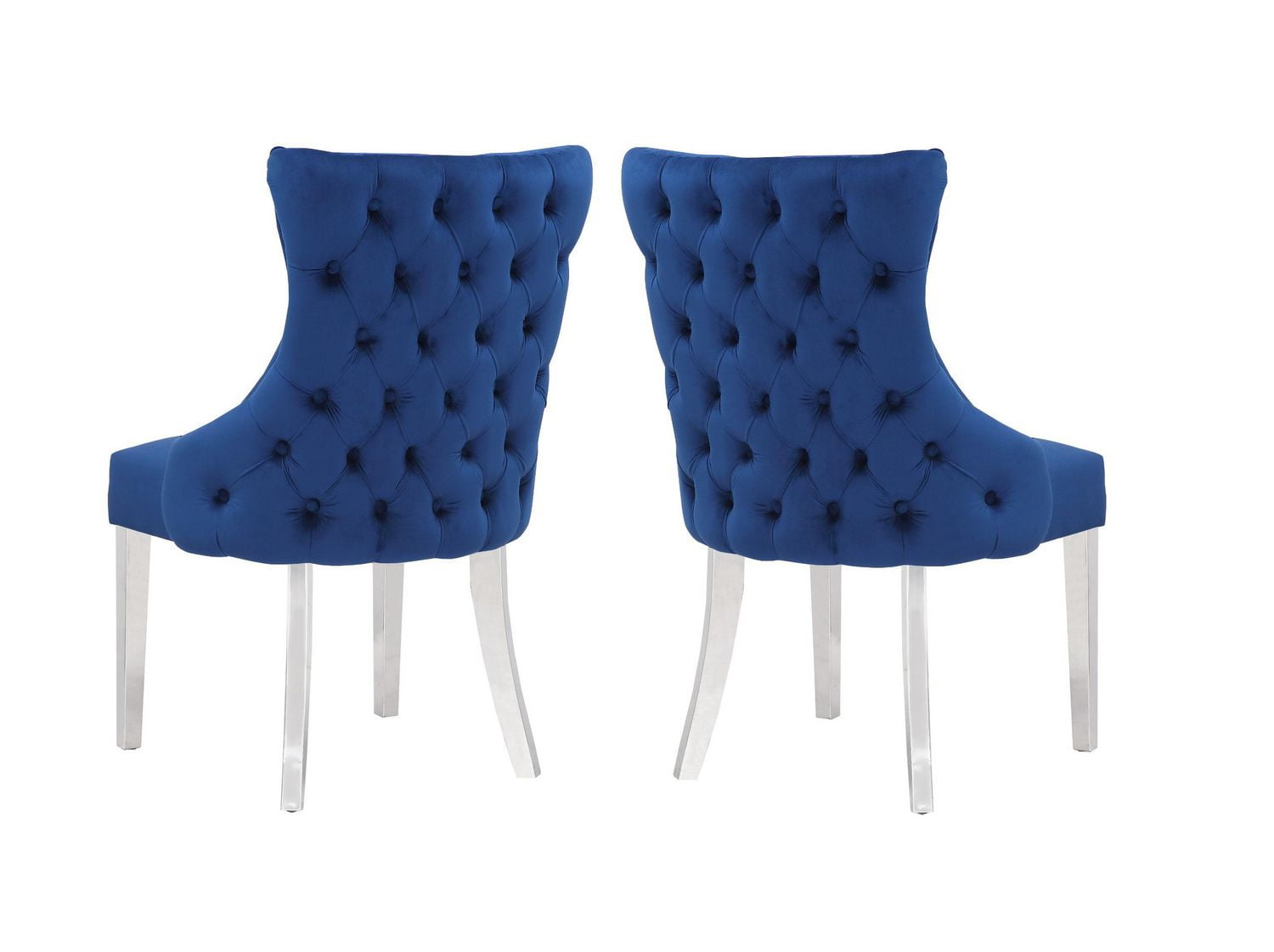 Chaise Odie en bleu, chaise de salle à manger avec garniture cloutée, chaise de salle à manger en velours, chaise de salle à manger avec pieds en acier inoxydable pour cuisine et salon - Ensemble 2