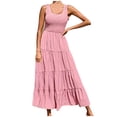 thumbnail image 1 of Penkiiy Robe Maxi d'Été Décontractée pour Femme, Fluide, à Volants, Bohème, Longue, P Rose, 1 of 6