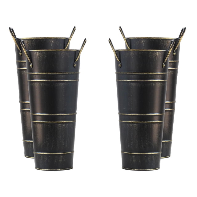 Abbracc 4 Pieces French Floral Bucket Container Pots for Deck Black