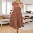 thumbnail image 1 of Ovzne Robes pour Femmes Robe Femme Grande Taille Décontractée à Manches Courtes Mi-Longue Plissée Taille Haute Robe de Couleur Unie Robe d'Été à Manches Courtes Liquidation, 1 of 6