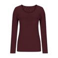 thumbnail image 4 of Womens Long Sleeve Shirts Fitted Tops Scoop Neck Slim T Shirts Going Out Tops Basic Tees Claret, 4 of 6