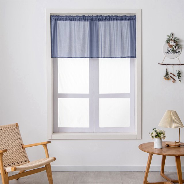 Innerwin Rideaux de Cuisine Déco Demi-Fenêtre Poche pour Tringle Simple Cantonnière Courte Semi-Transparente Moderne Couleur Unie Traitement de Luxe Bleu L:29 Pieds' x H:24 Pieds'