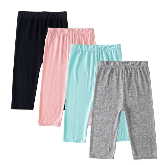 Plebaso 4 Pack Girls Capri Leggings Stretch Yoga Dance Capris Athletic Workout Cropped Pants for Kids