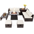 thumbnail image 1 of Patiojoy 9 Pieces Outdoor Patio Furniture Set with 35-Inch Propane Fire Pit Table Outdoor PE Wicker Space-Saving Sectional Sofa Set with Storage Box and Cushions Off White, 1 of 10