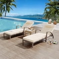 thumbnail image 1 of Ensemble de 2 Chaises Longues d'Extérieur, Chaises Longues Inclinables pour Patio avec Dossier Réglable, Chaises Longues en Osier Toutes Saisons avec Roues pour Bord de Piscine, Jardin, Cour Arrière, Brun et Beige, 1 of 8