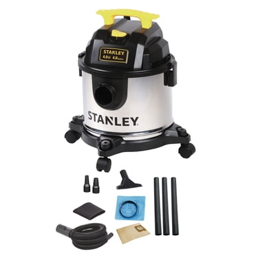 Stanley 4 Gallon Stainless Steel Wet/Dry Vacuum, 4.0 Peak HP Motor, 4 gallon container,1-1/4 in. x 4 ft. Hose,Stanley