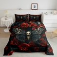 thumbnail image 2 of Moth Down Comforter Gothic Skull Floral Queen Comforter Set,Extoic Boho Decor Bedding Set Red Rose for Gilrs Women Lover Quilt Set, 2 of 7