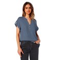 thumbnail image 4 of Yuyuzo Womens T Shirts Cap Sleeve Tops Button up V Neck Top Solid Color Basic Summer Tees Tops, 4 of 7