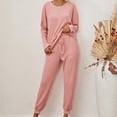 thumbnail image 2 of Mrat Knit Two Piece Outfits for Women Long Sleeve Ribbed Tops Drawstring Pants with Pockets Sweatsuit Set S-2 Pink-a S, 2 of 9