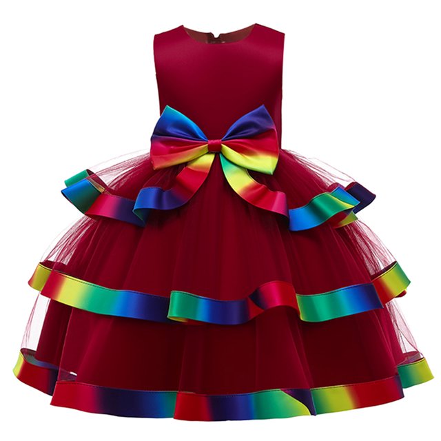 B91xZ Vêtements d'Été pour Fille Robe Midi Décontractée à Manches Volantées, Vin 5-6 Ans