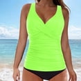 thumbnail image 2 of yoeyez Women's Ruched Tankini Swimsuits Two Piece Modest Swim Suits Twist V Neck Wrap Swim Tops with Bottom Shorts Tummy Control Bathing Suits Swimwear,Green,XXL, 2 of 6