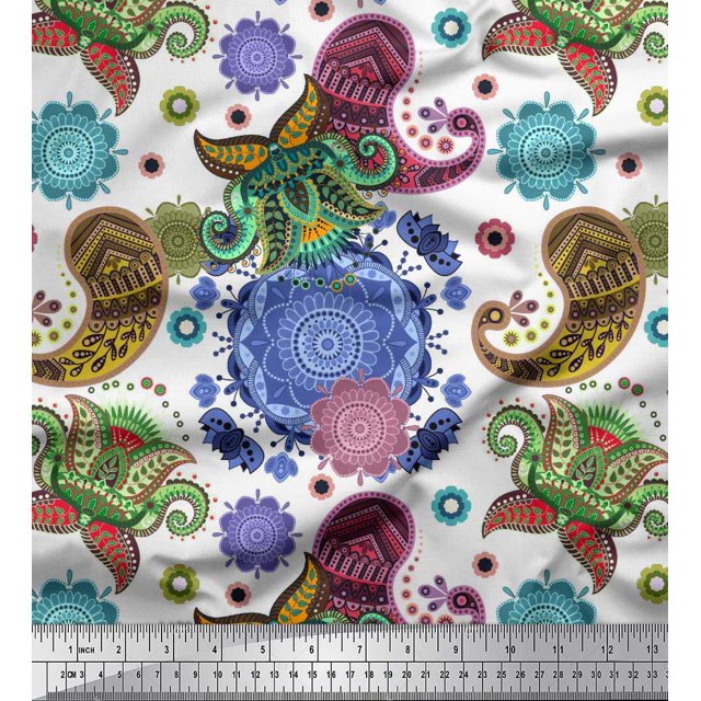 Soimoi Poly Georgette Fabric Mandala & Paisley Ethnic Print Fabric by Yard 52 Inch Wide