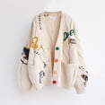 thumbnail image 1 of Pitauce Womens Oversized Cardigan Sweater Button Down Long Sleeve Cable Knit Embroidery Sweaters Outwear with Pockets, Free Size, 1 of 8