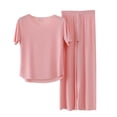 thumbnail image 3 of Sentmoon Ensemble de Pyjama 2 Pcs Chemises de Nuit pour Femmes Manches Courtes Ample Extensible Couleur Unie Robe de Nuit pour Femmes Mode d'Été pour Matin de Noël L, 3 of 7