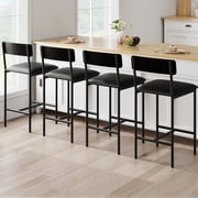 QinaQin Set of 4 Bar Stools Kitchen Bar Stools with Footrest PU Upholstered Counter Height Barstools Bar Chairs with Back for Kitchen Island Apartment Counter Bar Easy to Assemble (Black)