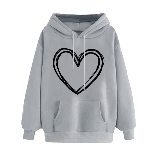 Plebaso Sweat à Capuche pour Femmes Mignon Cœur Manches Longues Décontracté avec Poches