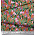 thumbnail image 2 of Soimoi Poly Georgette Fabric Leaves & Tulip Floral Print Sewing Fabric Yard 52 Inch Wide, 2 of 3