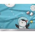 thumbnail image 3 of Soimoi Blue Silk Fabric Snowman & Penguin Cartoon Printed Fabric 1 Yard 42 Inch Wide, 3 of 3
