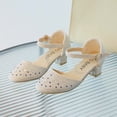 thumbnail image 2 of Girls Heels Princess Shoes Rhinestone Sparkling Closed Toe Heels Ankle Strap Pendant Dance Wedding Party Spring Summer Dress Pump Shoes Gold, 2 of 6