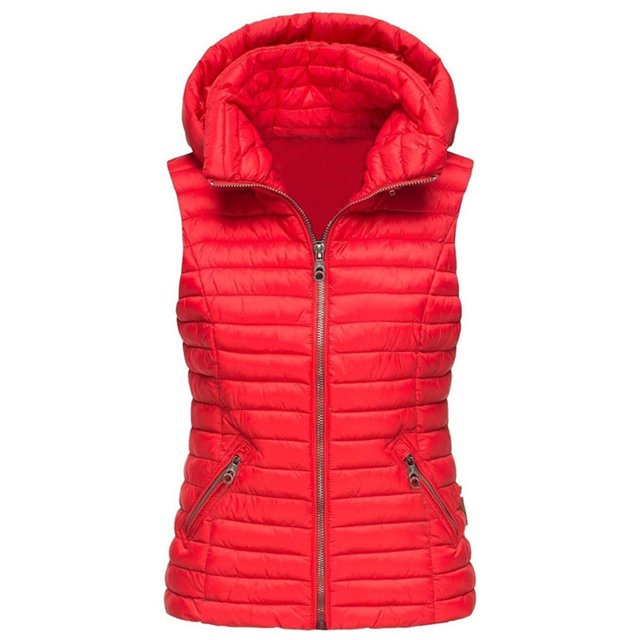 MAWCLOS Ladies Lightweight Cardigan Waistcoat Winter Warm Solid Color Puffer Vest Red S