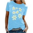thumbnail image 1 of KIHOUT Nouveau Haut de Mode d'Été pour Femmes 2025, T-Shirt à Manches Courtes à Col Rond Décontracté à Imprimé Floral Bleu Ciel TG, 1 of 5