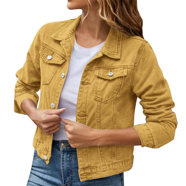 Women's Classic Button Down Denim Jacket With Front Pockets Stylish Casual Coat