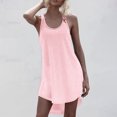 thumbnail image 3 of Mrat Débardeurs de Gym Femme Robe d'Été Décontractée Boho de Plage Col Rond Sans Manches Ample Robes Débardeurs Mignonne Mini-Robe Asymétrique S-402 Rose-A TTG, 3 of 8