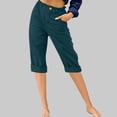 thumbnail image 2 of Timegard Womens Capri Pants Straight Leg Elastic Waisted Button Summer Casual Crop Pants with Pockets, 2 of 4