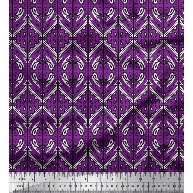 Soimoi Poly Georgette Fabric Geometric & Paisley Block Printed Craft Fabric by The Yard 52 Inch Wide