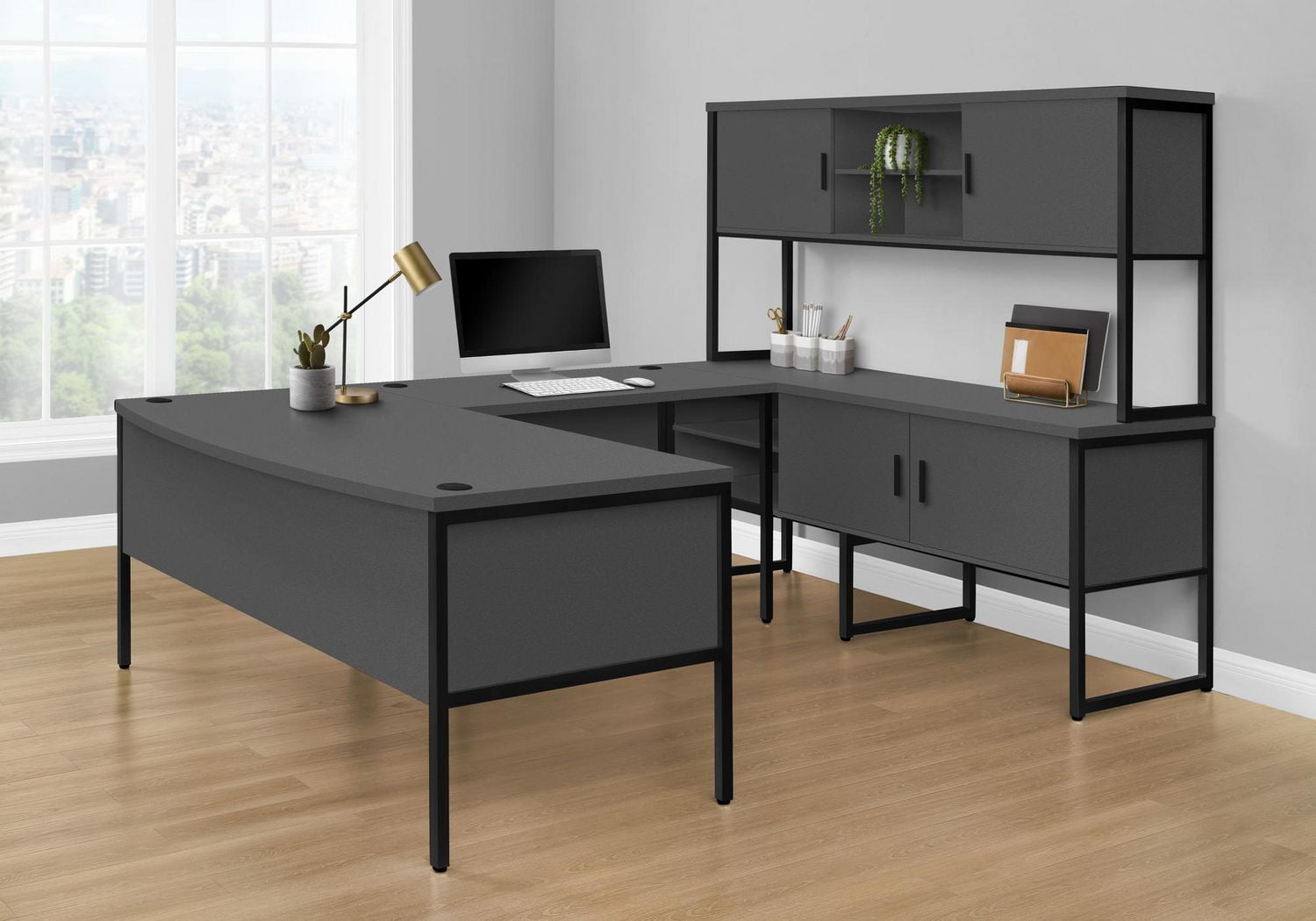 Monarch Specialties Office Hutch, 72"l, Work, Storage Doors, Home Office, Commercial Grade, White Laminate, Silver Metal, Contemporary