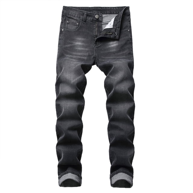TIMIFIS Jeans pour Hommes Coupe Classique Régulière Jean en Coton Tendance Mode Micro Élastique Coupe Ajustée à Cordon Élastique Petite Jambe Droite-Blackfall