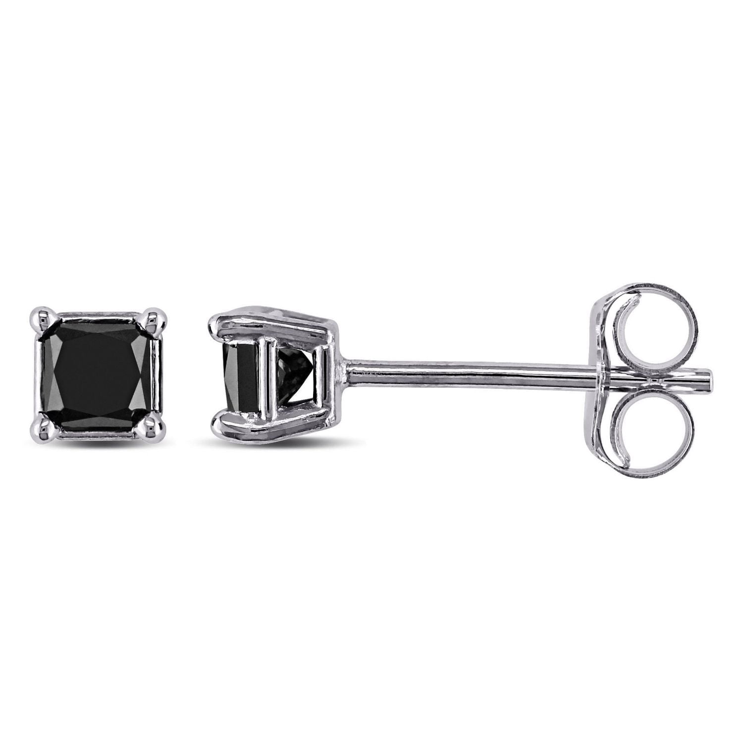 Boucles d'oreille solitaires Asteria avec diamants noirs 1/3 CT poids total en or blanc 10K
